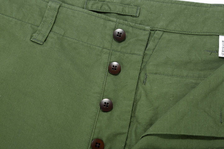 Wasew WSW-26S-011 Military Double Knee Work Pants - Olive | Made in Japan | Button Fly Detail