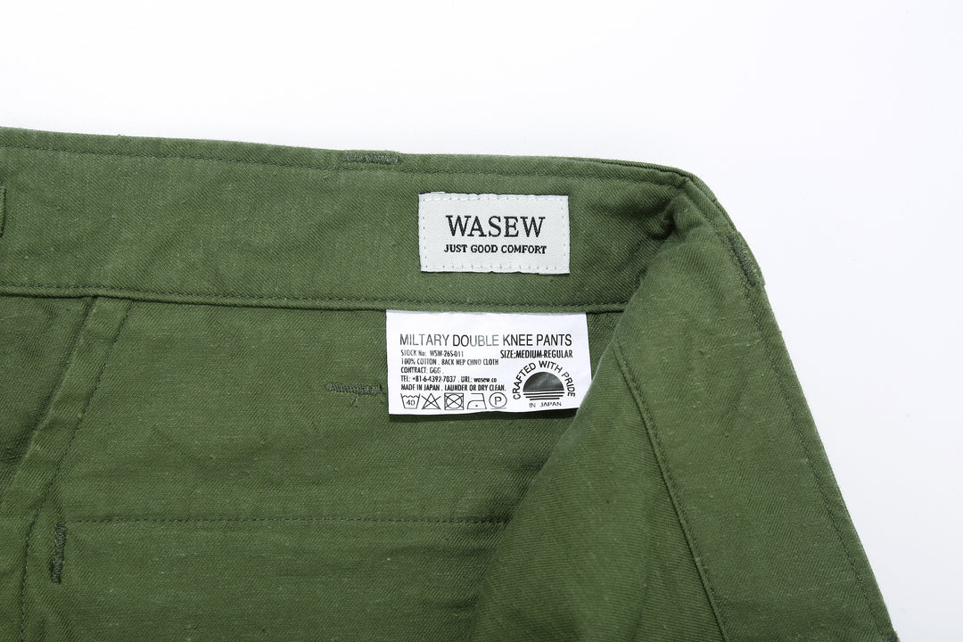 Wasew WSW-26S-011 Military Double Knee Work Pants - Olive | Made in Japan | Wasew Interior Label