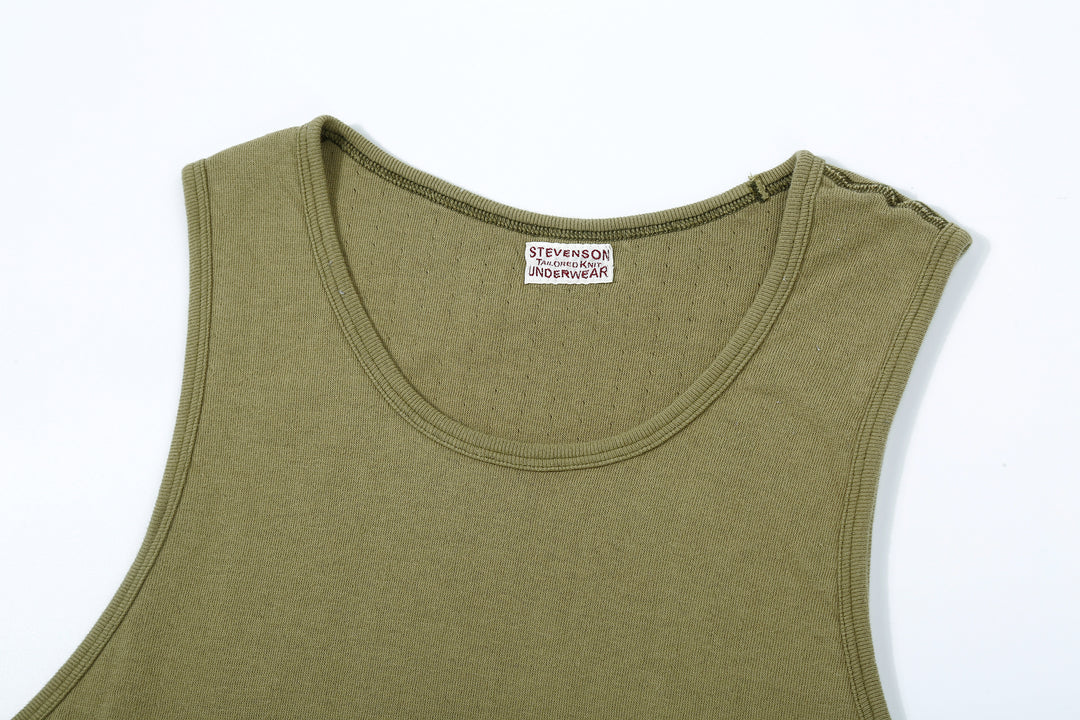 Stevenson Overall Co. Dual Comfort Cotton Tank Olive Made In Japan Neck