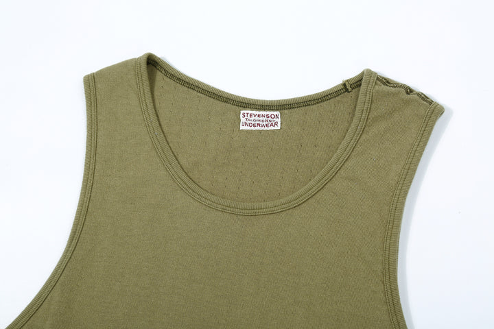 Stevenson Overall Co. Dual Comfort Cotton Tank Olive Made In Japan Neck
