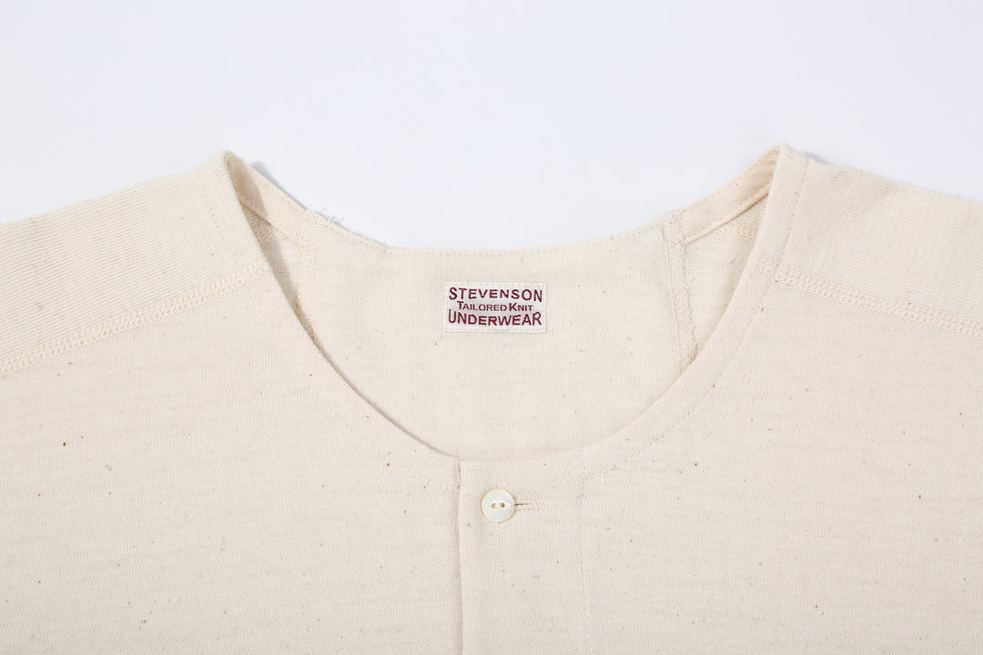 Stevenson Overall Co. SH Side Flex Loopwheeled Henley Neck T-Shirt Oatmeal Made In Japan label