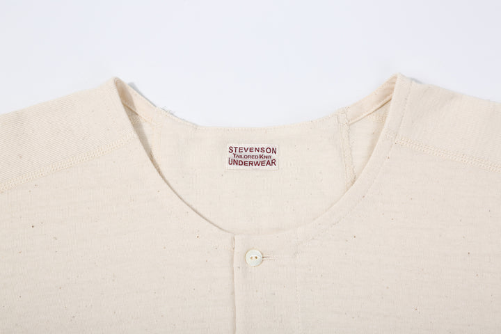 Stevenson Overall Co. SH Side Flex Loopwheeled Henley Neck T-Shirt Oatmeal Made In Japan label