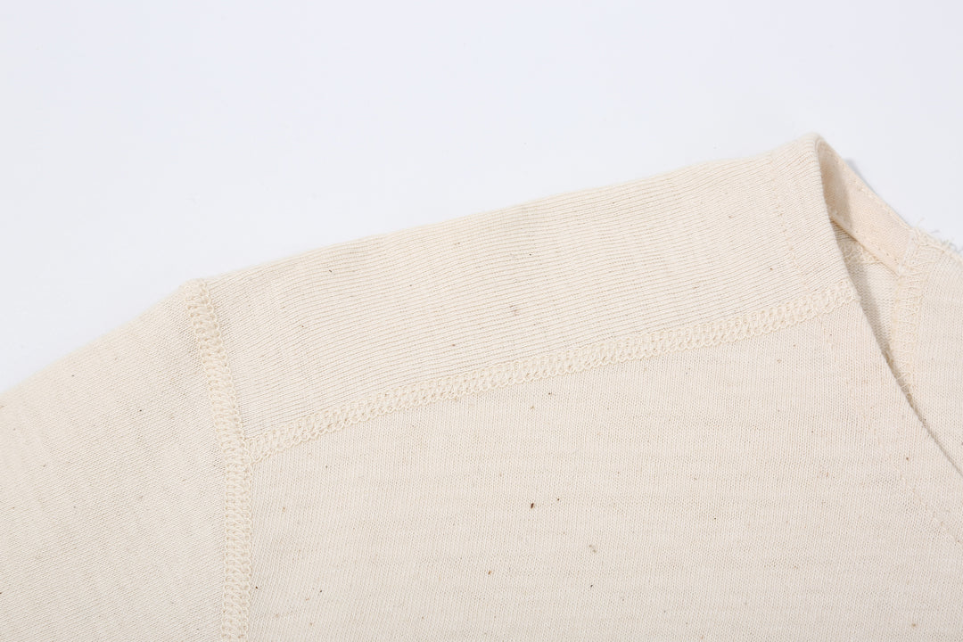 Stevenson Overall Co. SH Side Flex Loopwheeled Henley Neck T-Shirt Oatmeal Made In Japan shoulder