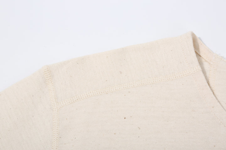 Stevenson Overall Co. SH Side Flex Loopwheeled Henley Neck T-Shirt Oatmeal Made In Japan shoulder