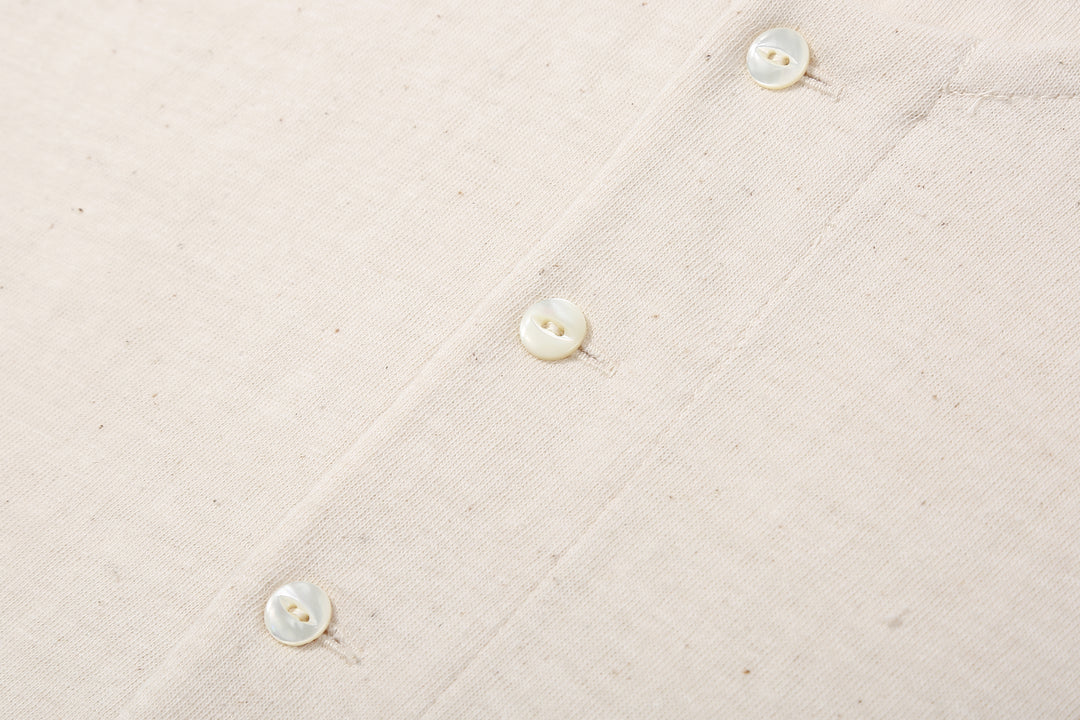 Stevenson Overall Co. SH Side Flex Loopwheeled Henley Neck T-Shirt Oatmeal Made In Japan buttons