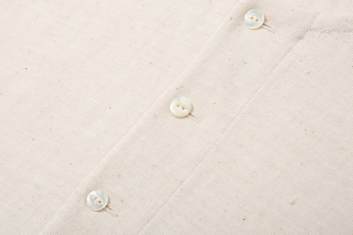 Stevenson Overall Co. SH Side Flex Loopwheeled Henley Neck T-Shirt Oatmeal Made In Japan buttons