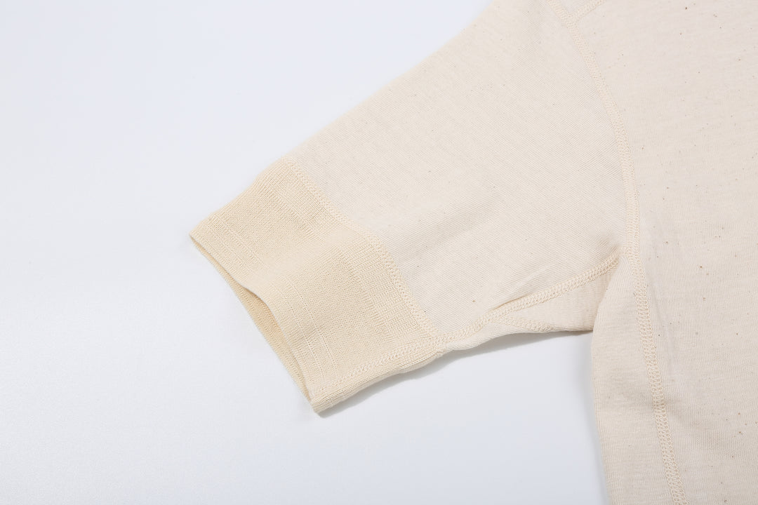 Stevenson Overall Co. SH Side Flex Loopwheeled Henley Neck T-Shirt Oatmeal Made In Japan sleeve