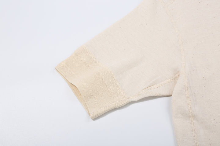 Stevenson Overall Co. SH Side Flex Loopwheeled Henley Neck T-Shirt Oatmeal Made In Japan sleeve