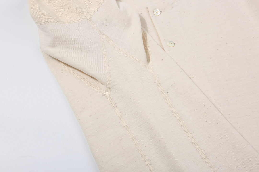 Stevenson Overall Co. SH Side Flex Loopwheeled Henley Neck T-Shirt Oatmeal Made In Japan underarm panel