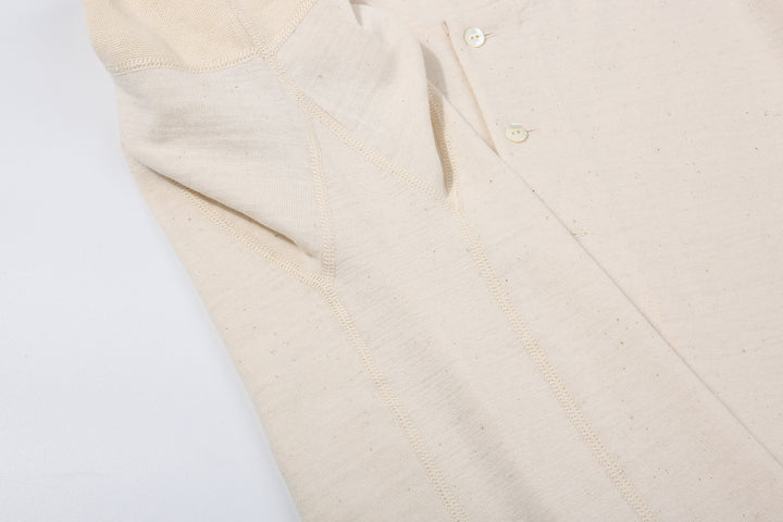 Stevenson Overall Co. SH Side Flex Loopwheeled Henley Neck T-Shirt Oatmeal Made In Japan underarm panel