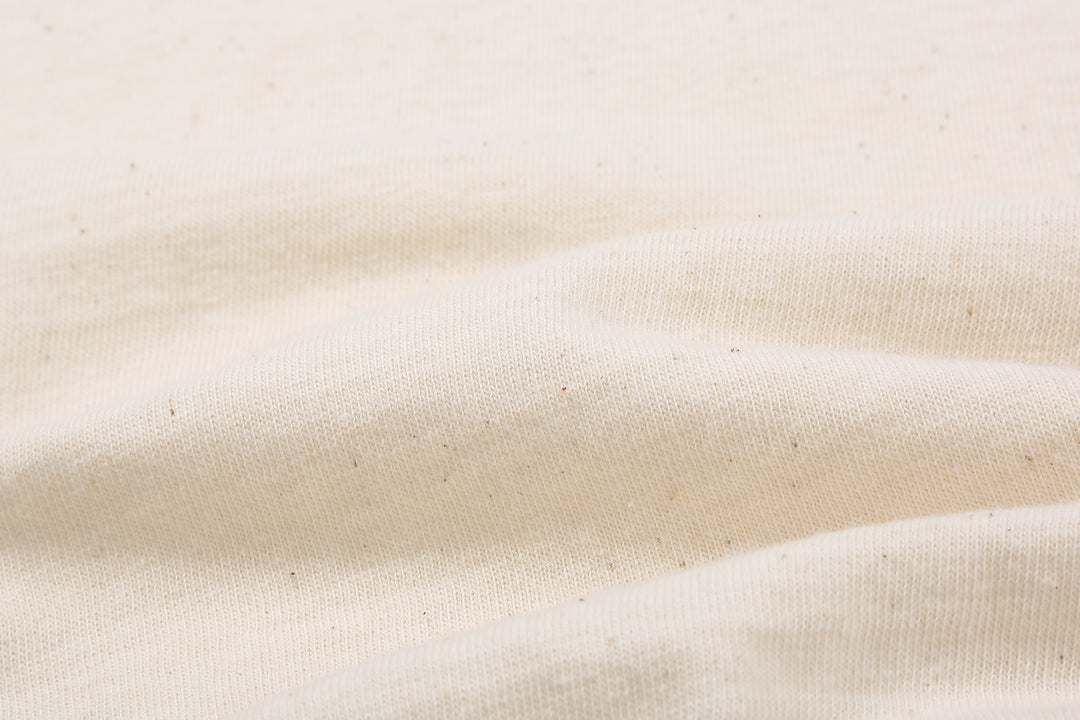 Stevenson Overall Co. SH Side Flex Loopwheeled Henley Neck T-Shirt Oatmeal Made In Japan fabric close up