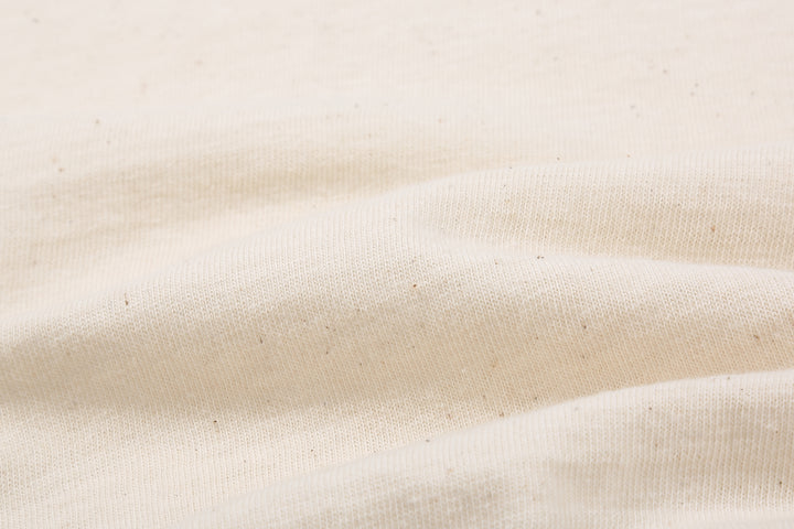Stevenson Overall Co. SH Side Flex Loopwheeled Henley Neck T-Shirt Oatmeal Made In Japan fabric close up