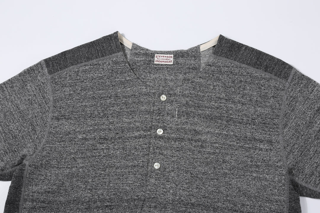 Stevenson Overall Co. SH Side Flex Loopwheeled Henley Neck T-Shirt Heather Gray Made In Japan neck