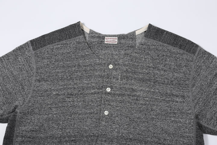 Stevenson Overall Co. SH Side Flex Loopwheeled Henley Neck T-Shirt Heather Gray Made In Japan neck