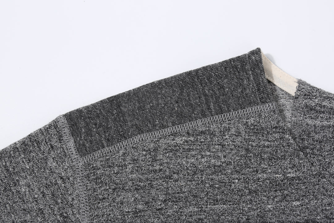 Stevenson Overall Co. SH Side Flex Loopwheeled Henley Neck T-Shirt Heather Gray Made In Japan shoulder