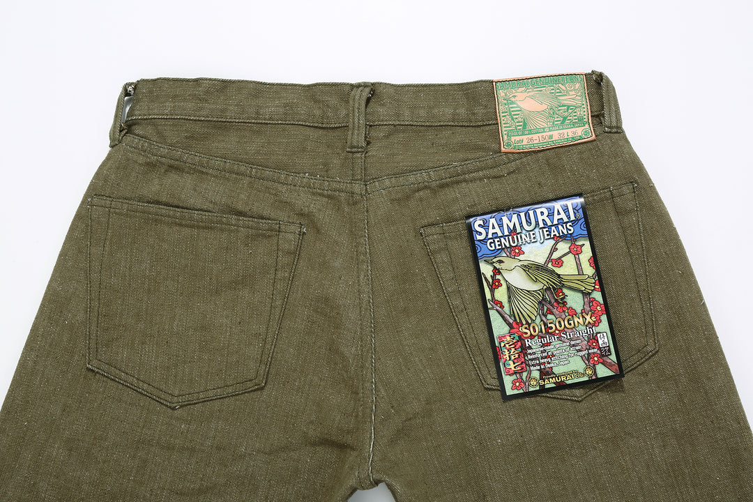 Samurai Jeans S0150GNX Uguisu 17oz selvedge denim classic straight fit full view back pockets