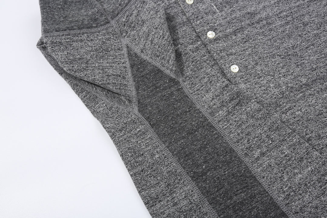 Stevenson Overall Co. SH Side Flex Loopwheeled Henley Neck T-Shirt Heather Gray Made In Japan underarm panel