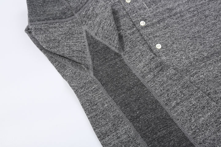 Stevenson Overall Co. SH Side Flex Loopwheeled Henley Neck T-Shirt Heather Gray Made In Japan underarm panel
