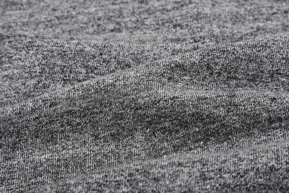 Stevenson Overall Co. SH Side Flex Loopwheeled Henley Neck T-Shirt Heather Gray Made In Japan fabric close up