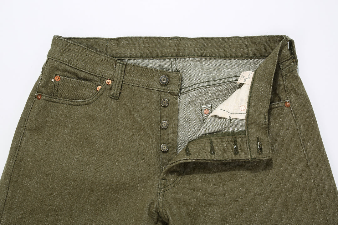 Samurai Jeans S0150GNX Uguisu 17oz selvedge denim classic straight fit button