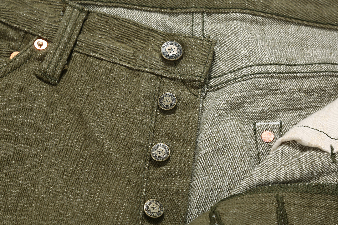 Samurai Jeans S0150GNX Uguisu 17oz selvedge denim classic straight fit full view buttons