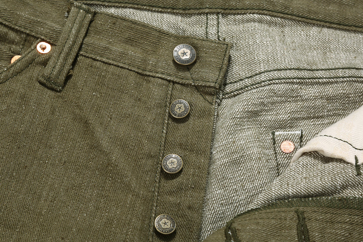 Samurai Jeans S0150GNX Uguisu 17oz selvedge denim classic straight fit full view buttons