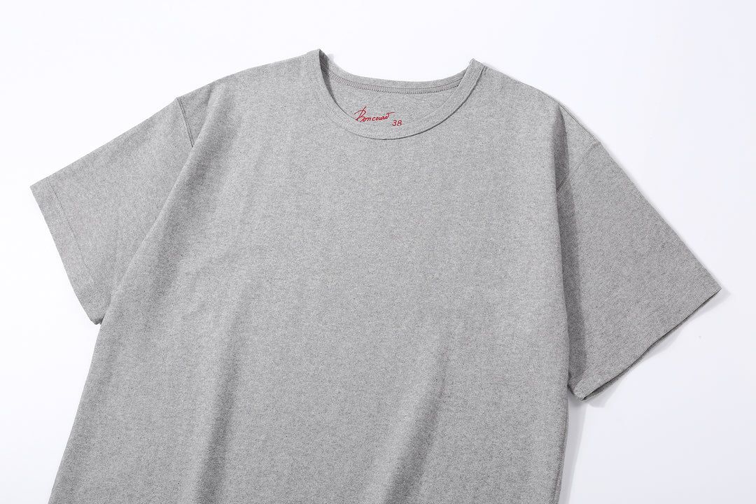 Boncoura reverse-face loopwheel heather grey T-shirt laid-flat front view