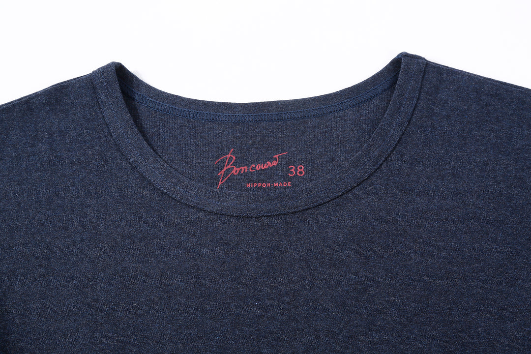 Boncoura heather indigo T-shirt ribbed crew neck and printed size label
