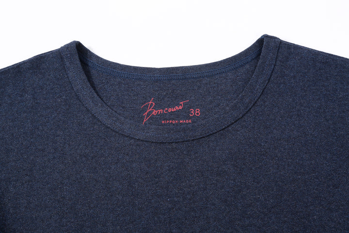 Boncoura heather indigo T-shirt ribbed crew neck and printed size label