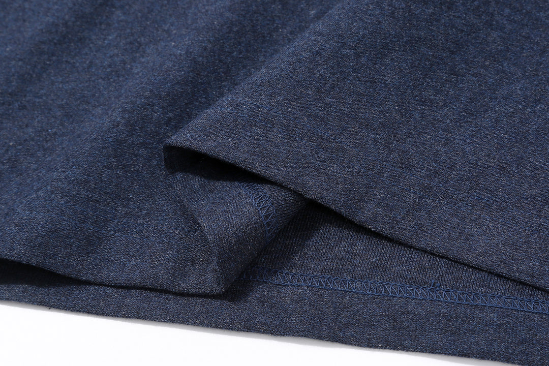 Boncoura reverse-face heather indigo T-shirt bottom hem detail