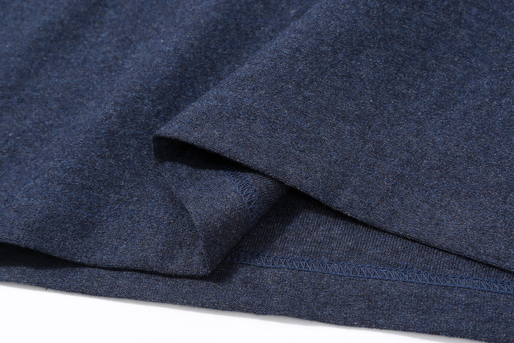 Boncoura reverse-face heather indigo T-shirt bottom hem detail