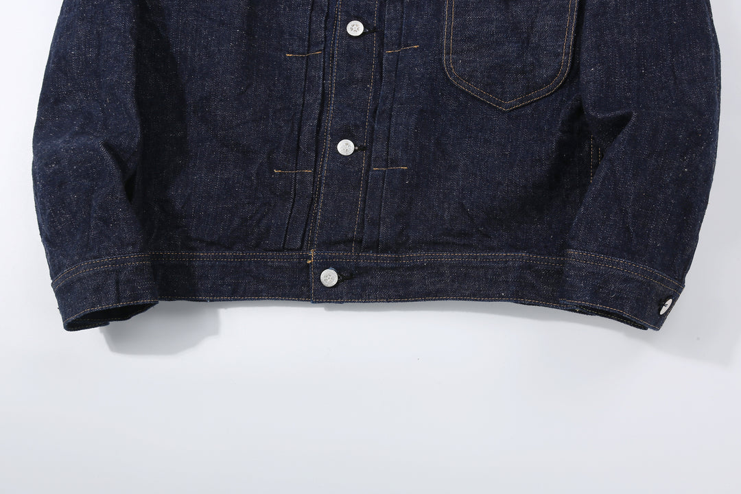 Samurai Jeans S101AX AI Plus 18oz selvedge denim jacket front view hem