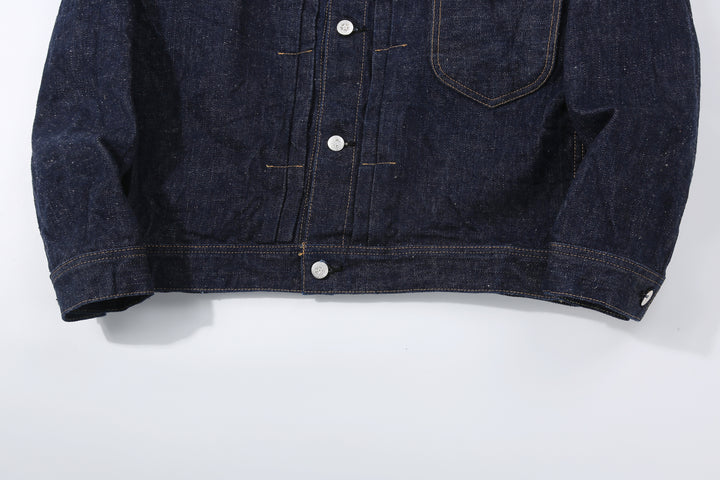 Samurai Jeans S101AX AI Plus 18oz selvedge denim jacket front view hem