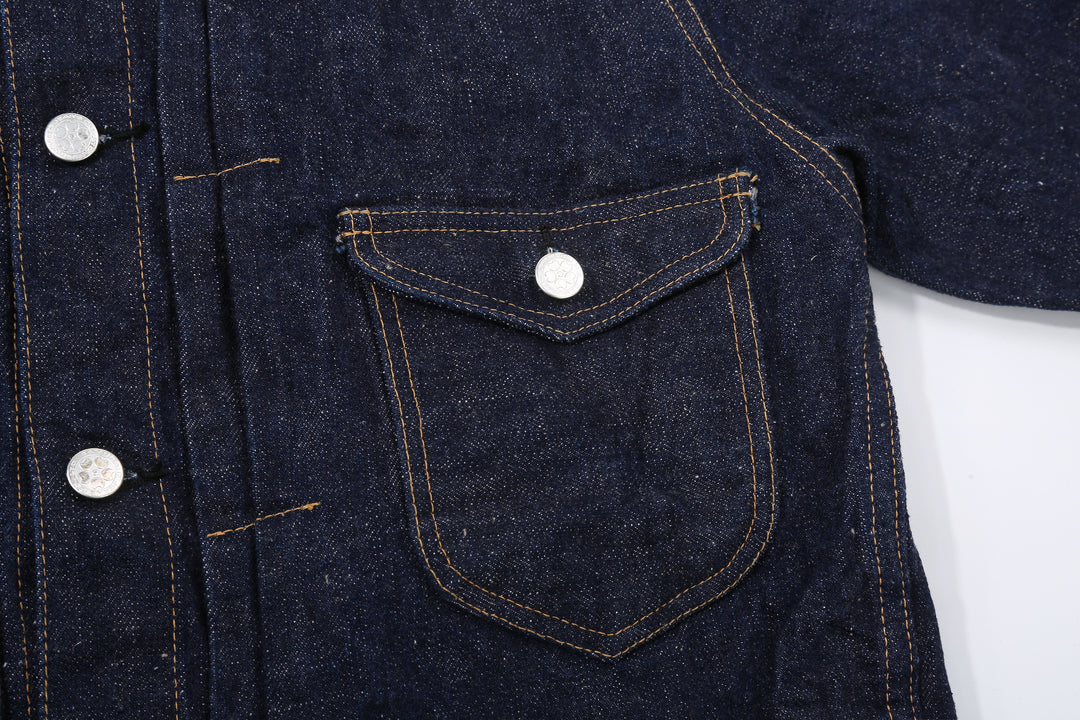 Samurai Jeans S101AX AI Plus 18oz selvedge denim jacket front view chest pocket