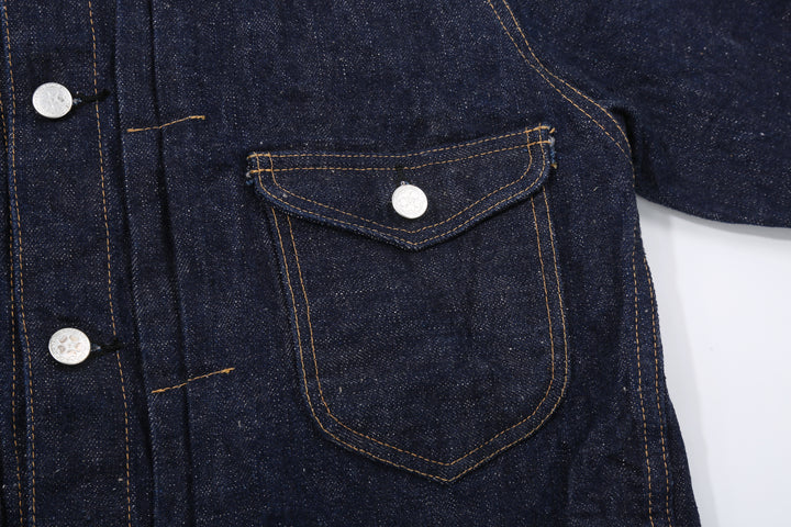 Samurai Jeans S101AX AI Plus 18oz selvedge denim jacket front view chest pocket
