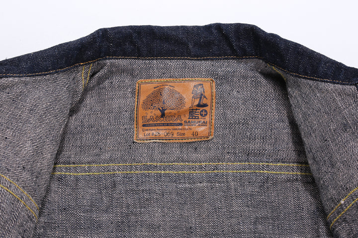 Samurai Jeans S101AX AI Plus 18oz selvedge denim jacket leather patch