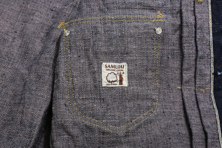 Samurai Jeans S101AX AI Plus 18oz selvedge denim jacket front view label