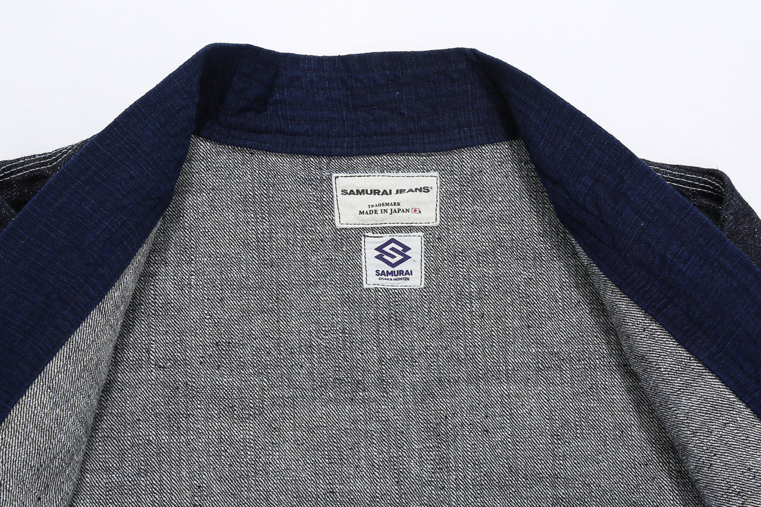 Samurai Jeans SJDH25-H 17oz selvedge denim happi jacket full view label