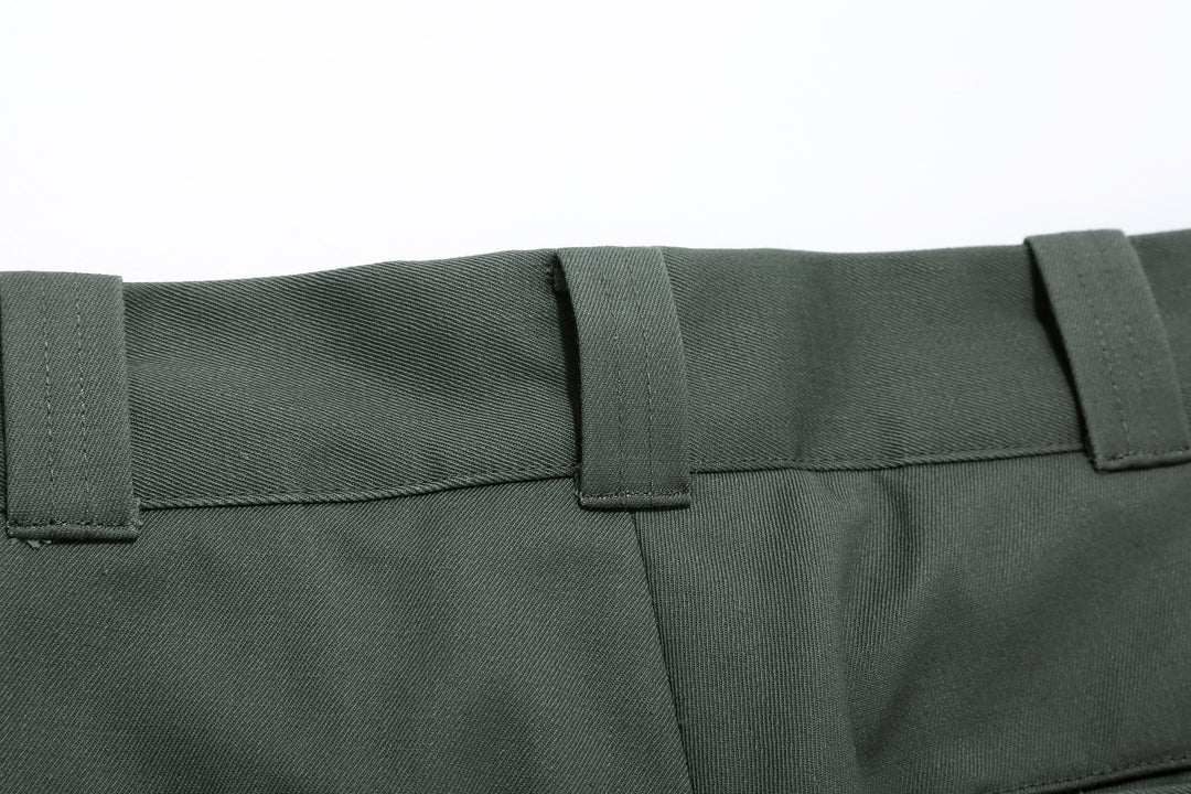 WASEW WSW-25A-010 Vat-Dyed Chino One-Tuck Trousers in wide straight fit, made in Japan belt loop