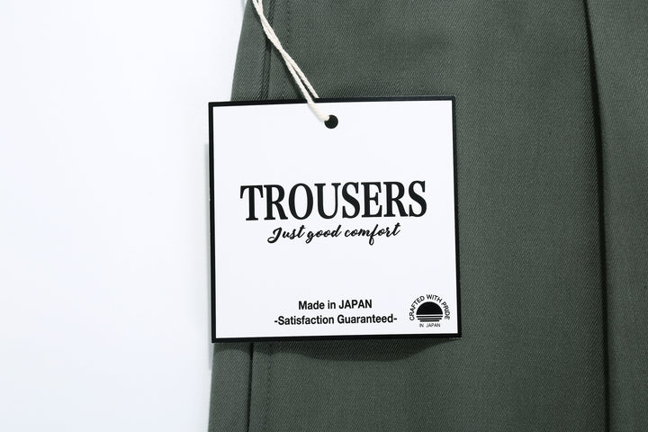 WASEW WSW-25A-010 Vat-Dyed Chino One-Tuck Trousers in wide straight fit, made in Japan paper tag