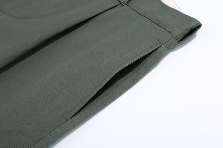 WASEW WSW-25A-010 Vat-Dyed Chino One-Tuck Trousers in wide straight fit, made in Japan left pocket