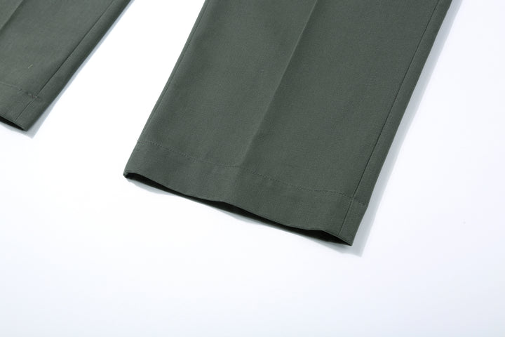 WASEW WSW-25A-010 Vat-Dyed Chino One-Tuck Trousers in wide straight fit, made in Japan leg opening
