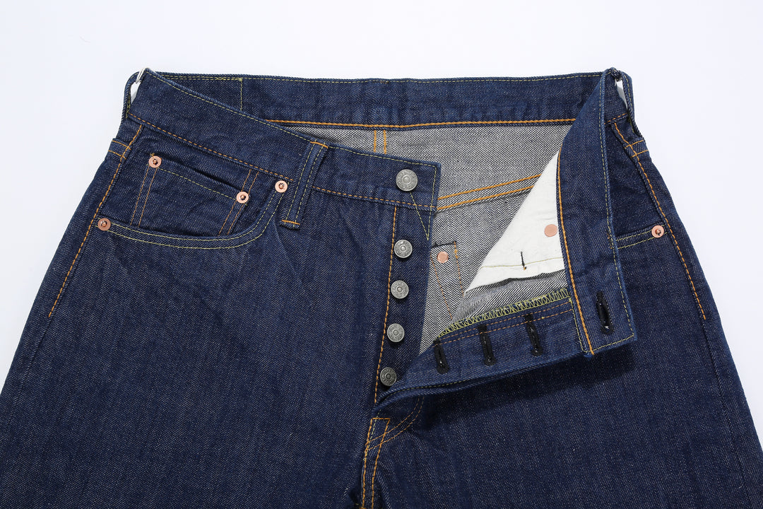 Pure Blue Japan AI-13.5oz-019 natural indigo selvedge denim relaxed tapered jeans buttons