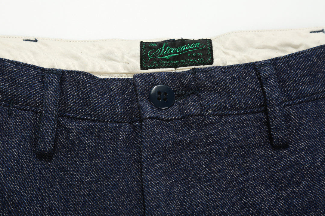 Stevenson Overall Co. "Old Glory" 12oz Selvedge Cotton Twill Trousers - Heather Indigo Made in Japan - Interior Waistband And Brand Label Detail