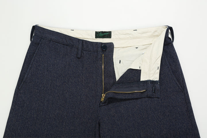 Stevenson Overall Co. "Old Glory" 12oz Selvedge Cotton Twill Trousers - Heather Indigo Made in Japan - Front Waist and Zipper Fly