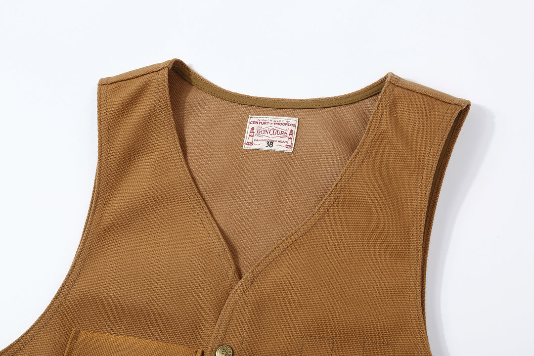 Boncoura Heavy Duck Canvas Utility Vest Mention Exclusive Made in Japan vintage hunting military style duck canvas vest v neck