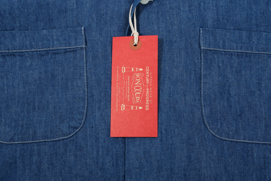 Boncoura Cotton Linen Open Collar Shirt in Light Indigo – Boncoura Hang Tag