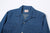Boncoura Cotton Linen Open Collar Shirt in Light Indigo – Upper Front and Open Collar Detail