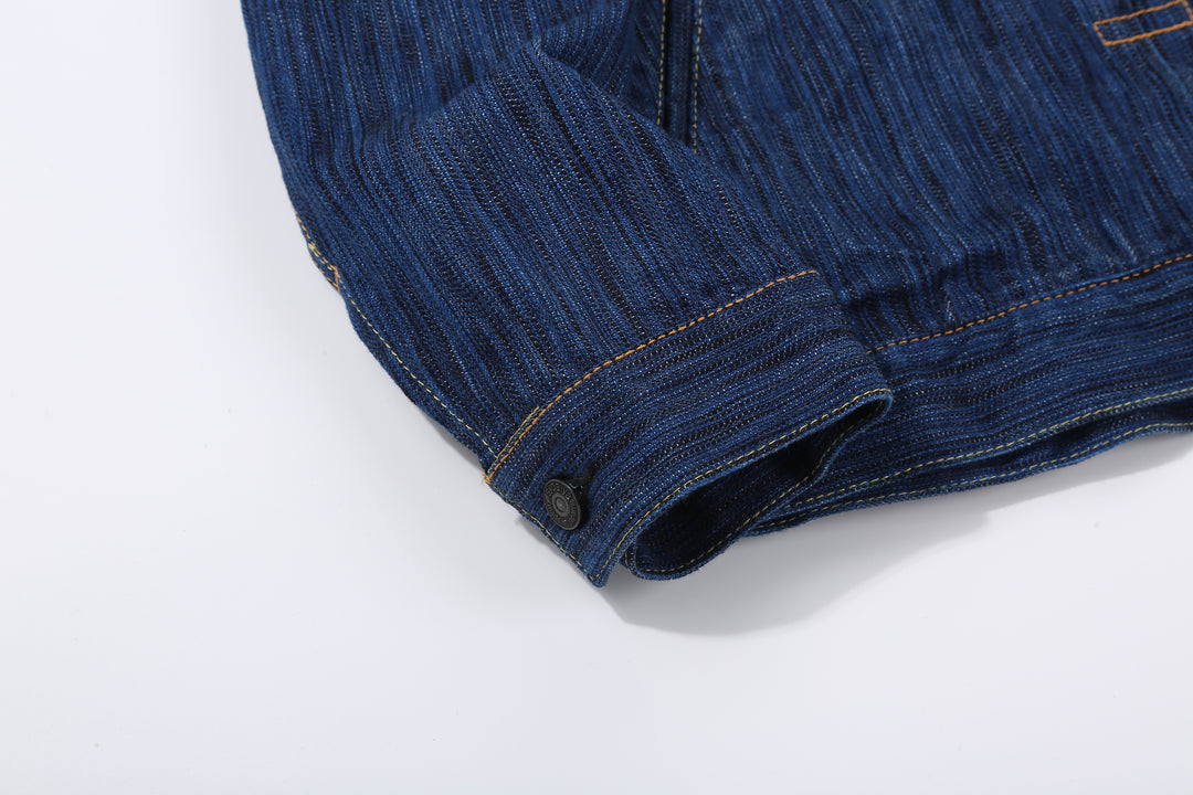 Pure Blue Japan 6225-L 14.5oz Waterfall Denim Type 2 Jacket - Light Indigo Cuff Close Up