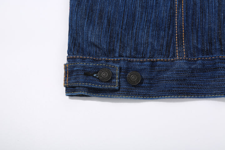 Pure Blue Japan 6225-L 14.5oz Waterfall Denim Type 2 Jacket - Light Indigo Hem Button Adjuster